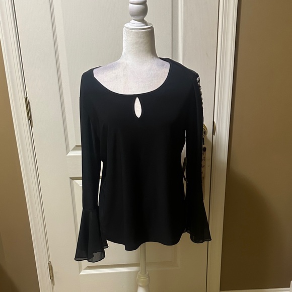 PerSeption Concept Black Blouse with Keyhole Neckline - Picture 1 of 4